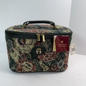 Etienne Aigner Floral Tapestry Train Case Makeup Cosmetic Toiletry Bag OS